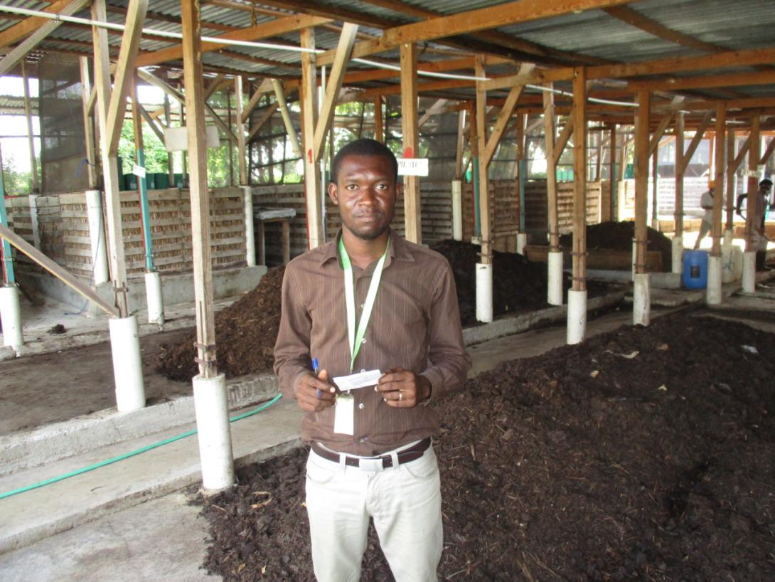 Marckindy onsite at SOIL’s composting waste treatment site in Mouchinette, Northern Haiti.